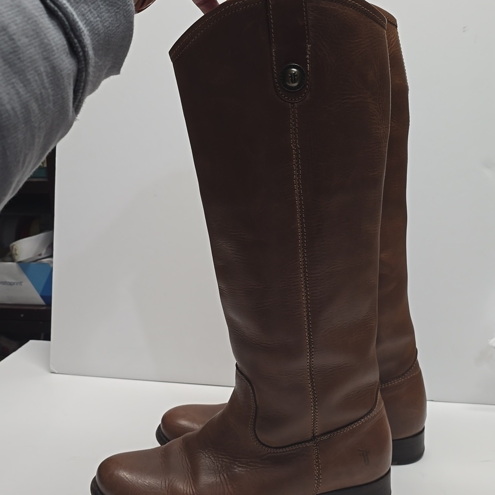 {Frye} Melissa Button Riding Tall Cognac Brown Leather - Size 6B - Picture 9 of 15